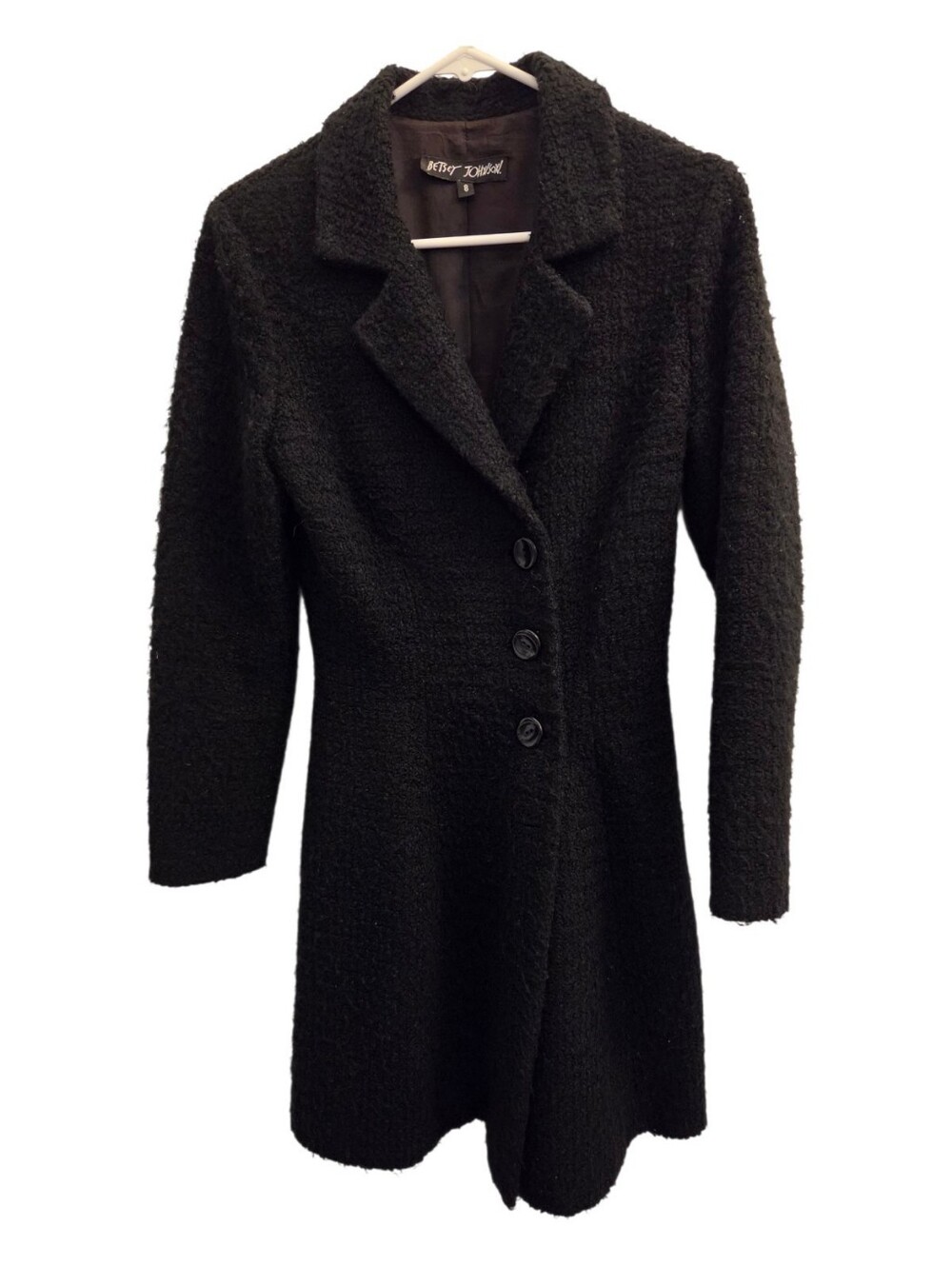 Black Textured Long Women's Coat by Betsey Johnson Sz 8